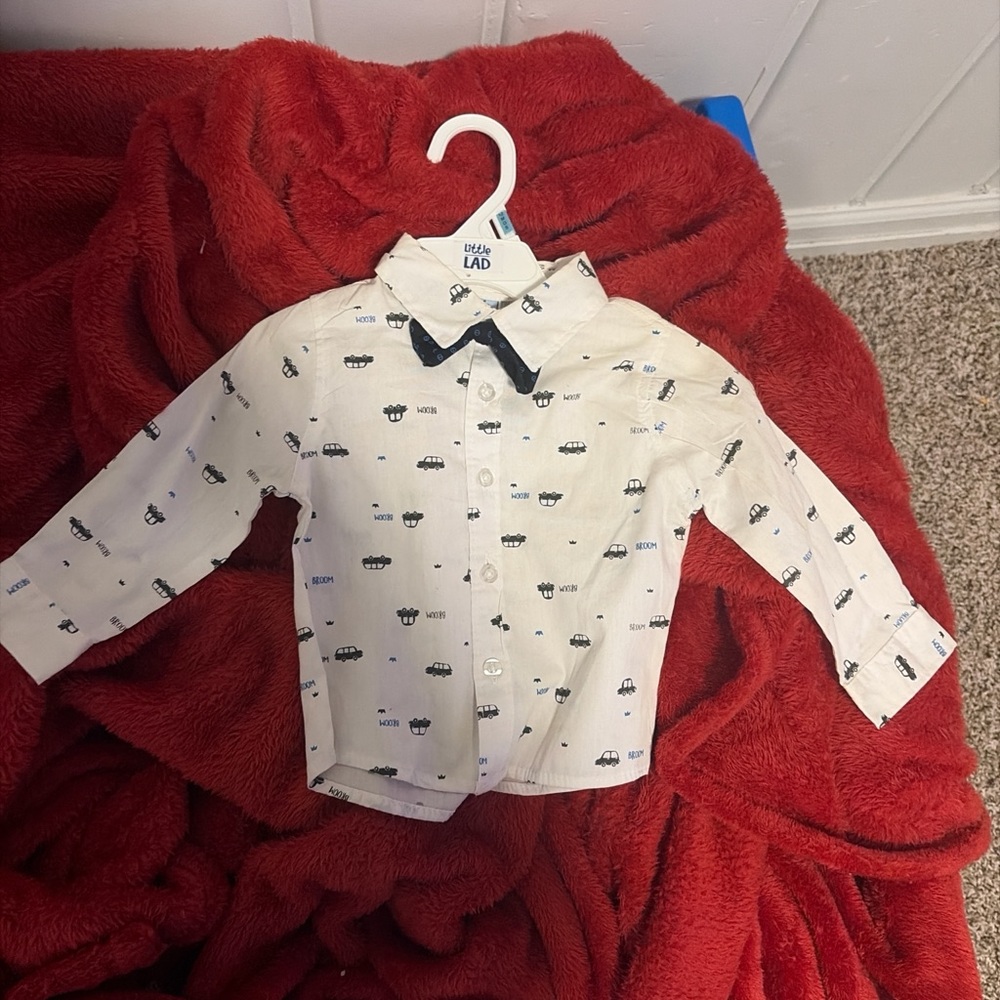 Urban Outfitters Kids White Button Down Shirt with Car Pattern